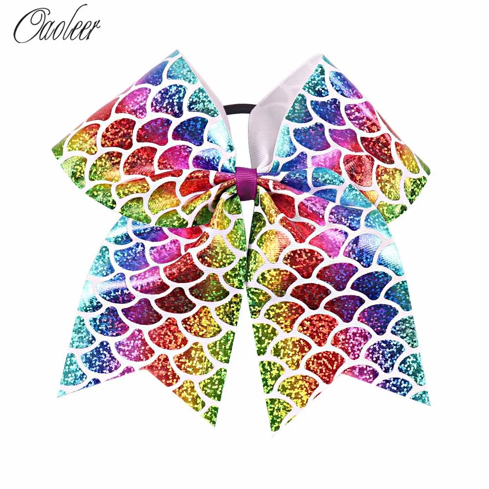 " большой Русалочка губы Cheer банты напечатанный мультфильм Черлидинг волосы банты ручной работы команда аксессуары для волос девушка Bowkont резинка