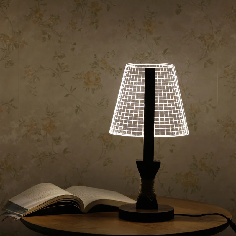 Декоративная лампа из дерева со светодиодной лампой, светильник из дерева, акриловое 3D иллюзионное освещение, светодиодная современная настольная лампа для жилых помещений, ночник с микро USB IY804004.