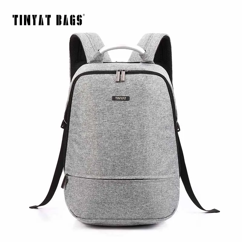 TINYAT, мужской холщовый рюкзак для 15,6 дюймов, рюкзак для ноутбука, рюкзак для путешествий, мягкий рюкзак, wo, для мужчин, mochila, школьные сумки для подростков, T850 - Цвет: gray