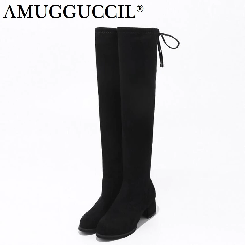

Plus Big Size 30-52 Black Lace Up Fashion Sexy Over The Knee Thigh High Heel Autumn Female Ladies Women Boots X1662