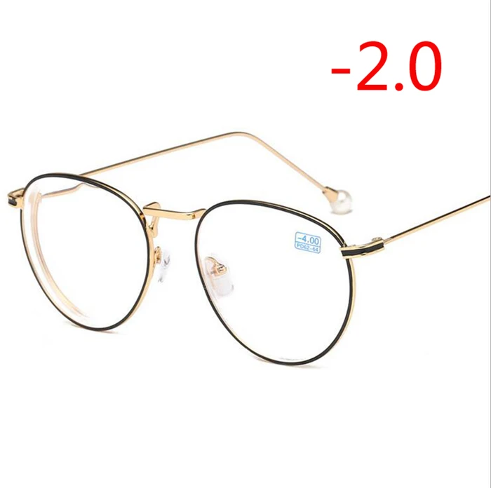 Myopia 200 Круглые металлические готовой близорукость очки Для женщин модные свадебные туфли Украшенные жемчугом; очки по рецепту очки-1,0-1,5-2,0-2,5-3,0-3,5-4,0-6,0 - Цвет оправы: Myopia 200