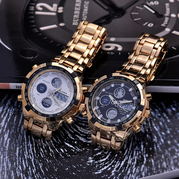 Спортивные мужские часы полностью стальные светодиодный кварцевые Dualdisplay 6