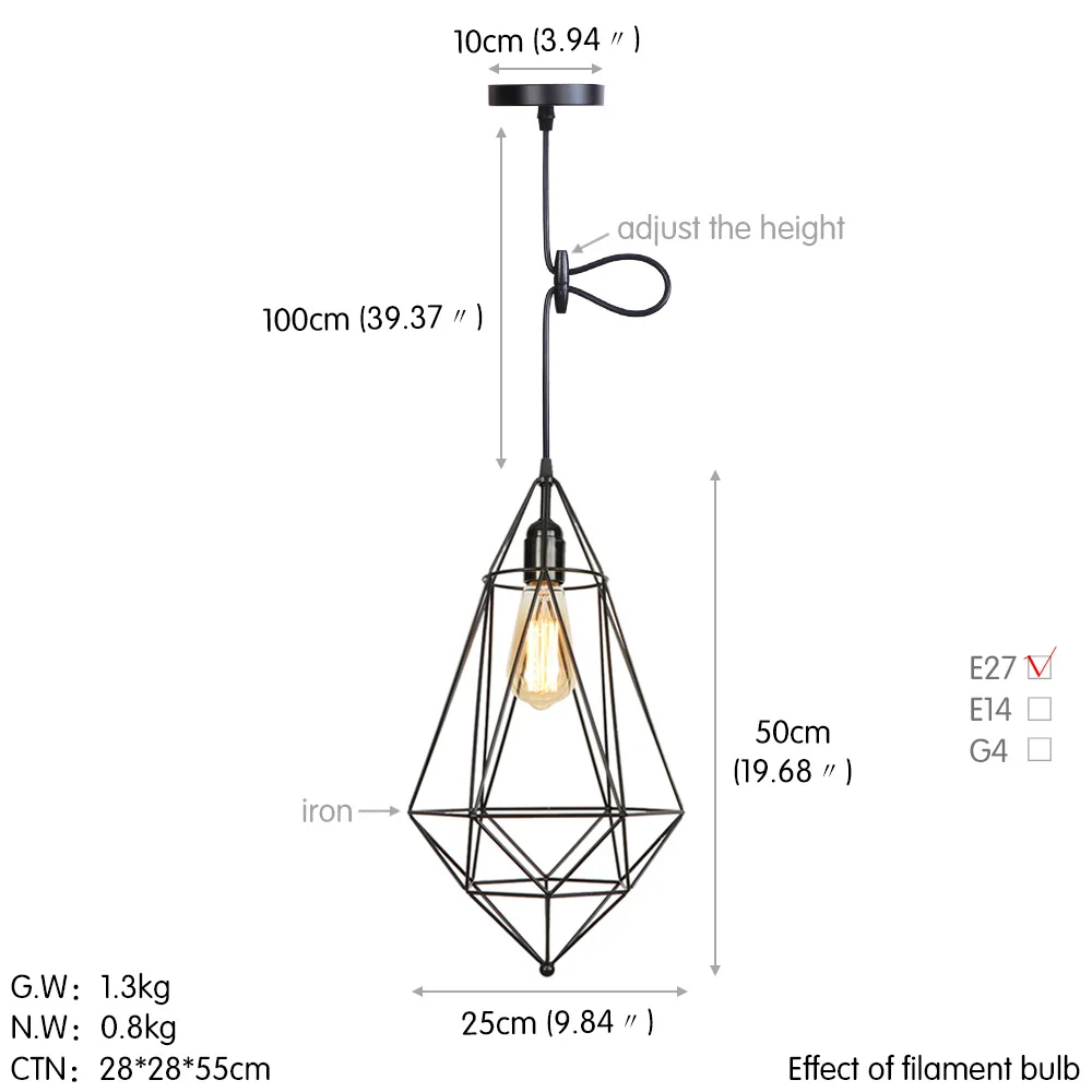 Лофт промышленный винтажный подвесной светильник светодиодный Edison черный