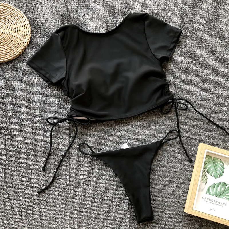 Bikinx, летняя футболка, Женский раздельный купальник, спортивный купальник, купальник с высокой посадкой, женский купальник, стринги, бикини