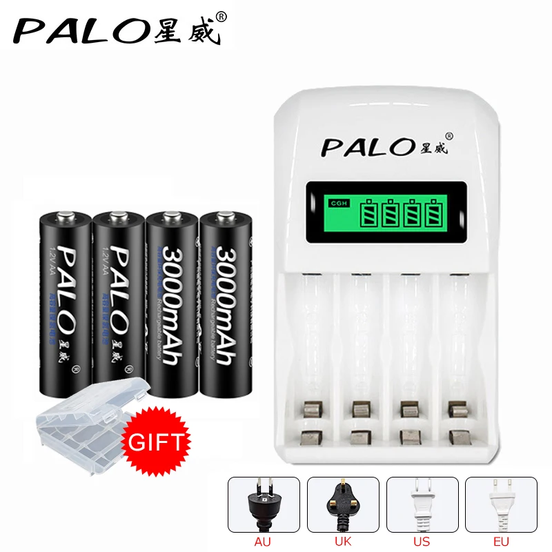 PALO C907W с 4 слотами Интеллектуальный ЖК дисплей зарядное устройство для AA AAA NiCd NiMh