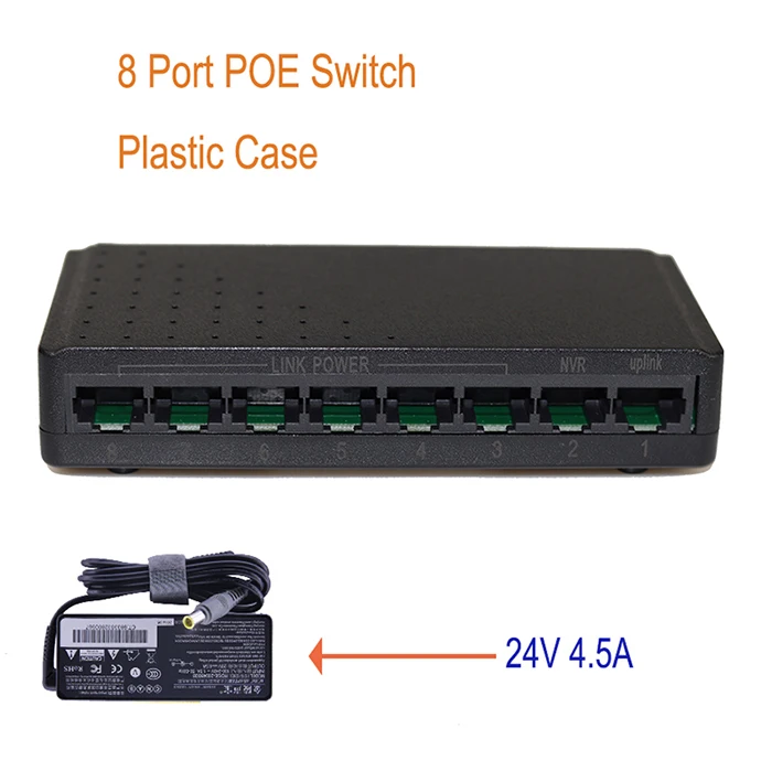 Plastic With Power 24 В 8 портов POE коммутатор Ethernet 100 Мбит/с сети IP камеры беспроводной AP 6+ 2 сетевые коммутаторы 108 ВТ PoE концентратор - Цвет: Plastic With Power
