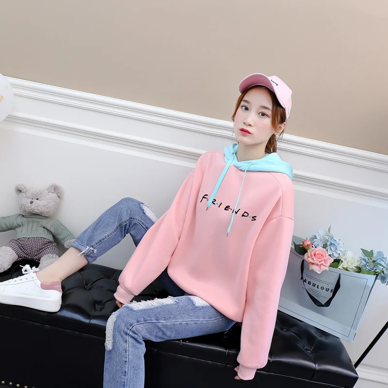 U.S. Classical TV series friends Hoodie Women girl Patchwork Color Block Harajuku Sweatshirt Fleece friends Letter Print Clothes