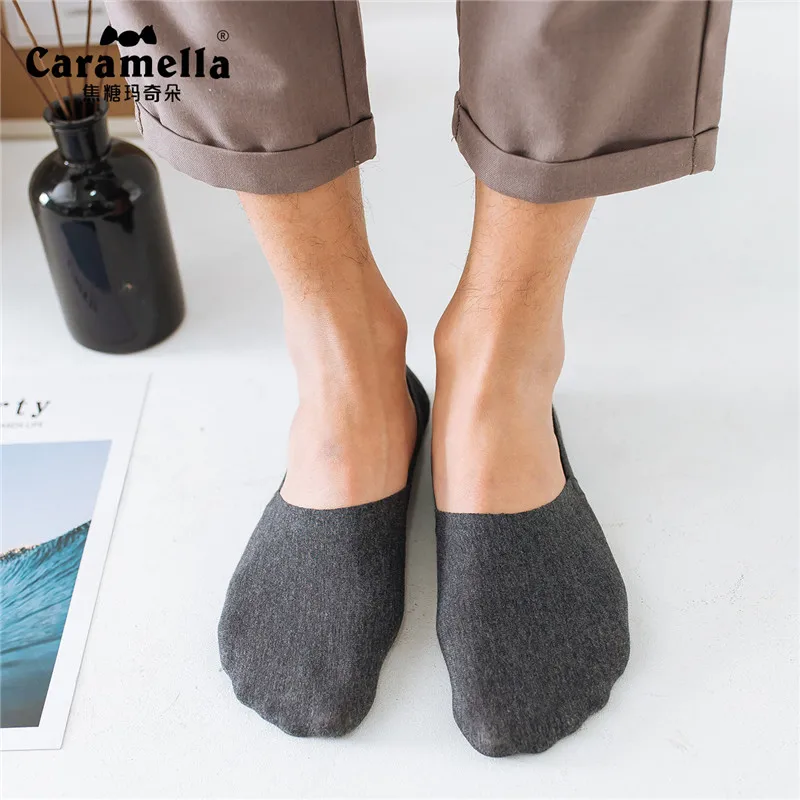 

7 Pairs/Lot Caramella Men's Summer Thin Invisible No Show Socks Solid Color Low Cut Cotton