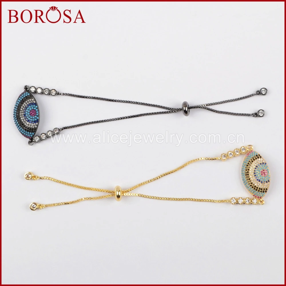 BOROSA Fashion Evil Eye Charm Bracelet CZ Micro Pave Rainbow Zircons Connector Box Chain for Women Jewelry WX649 | Украшения и