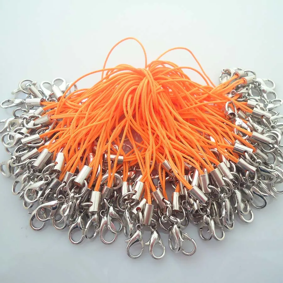 orange 100 шт./лот, цветные застежки-карабины, ремешок, шнур, сделай сам, для сотового телефона, лариат, мобильные ремни, очаровательные нейлоновые брелоки, цепочка для ключей, подвеска - Цвет: orange