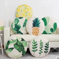 round pillowcase banana leaf tropical plant cotton linen futon cushion cover car office cushion cover sofa hug pillowcase