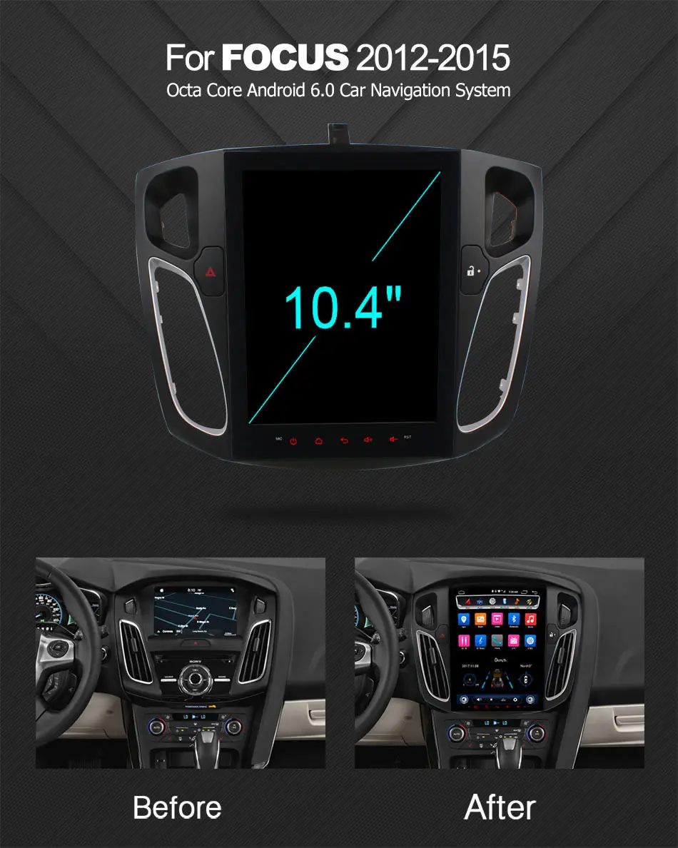 Восьмиядерный HD 10 4 &quot/9 7&quot Автомобильный dvd плеер Android 6 0 радио для Ford Focus 2012 2013 2014