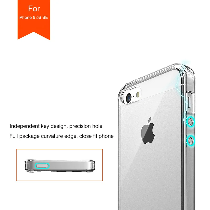 Для iPhone 5S 5 SE прозрачные чехлы для телефонов мягкий ТПУ Бампер Жесткий ПК