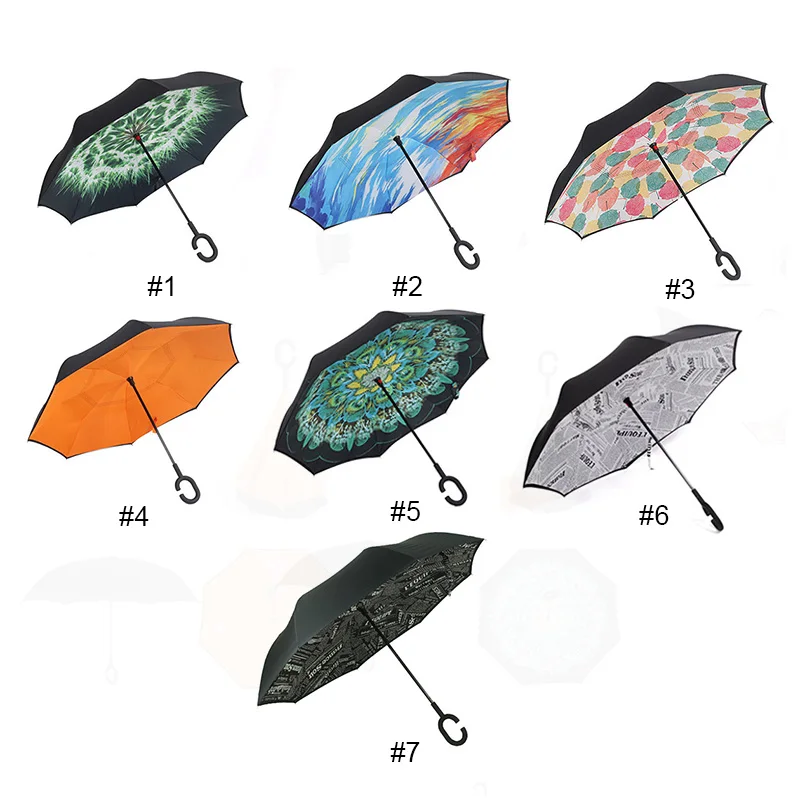

7 Color Pongee Aluminum Alloy Tube Windproof Inverted Umbrella Rain Women Sun Protection Children Womens Reverse Umbrella Long