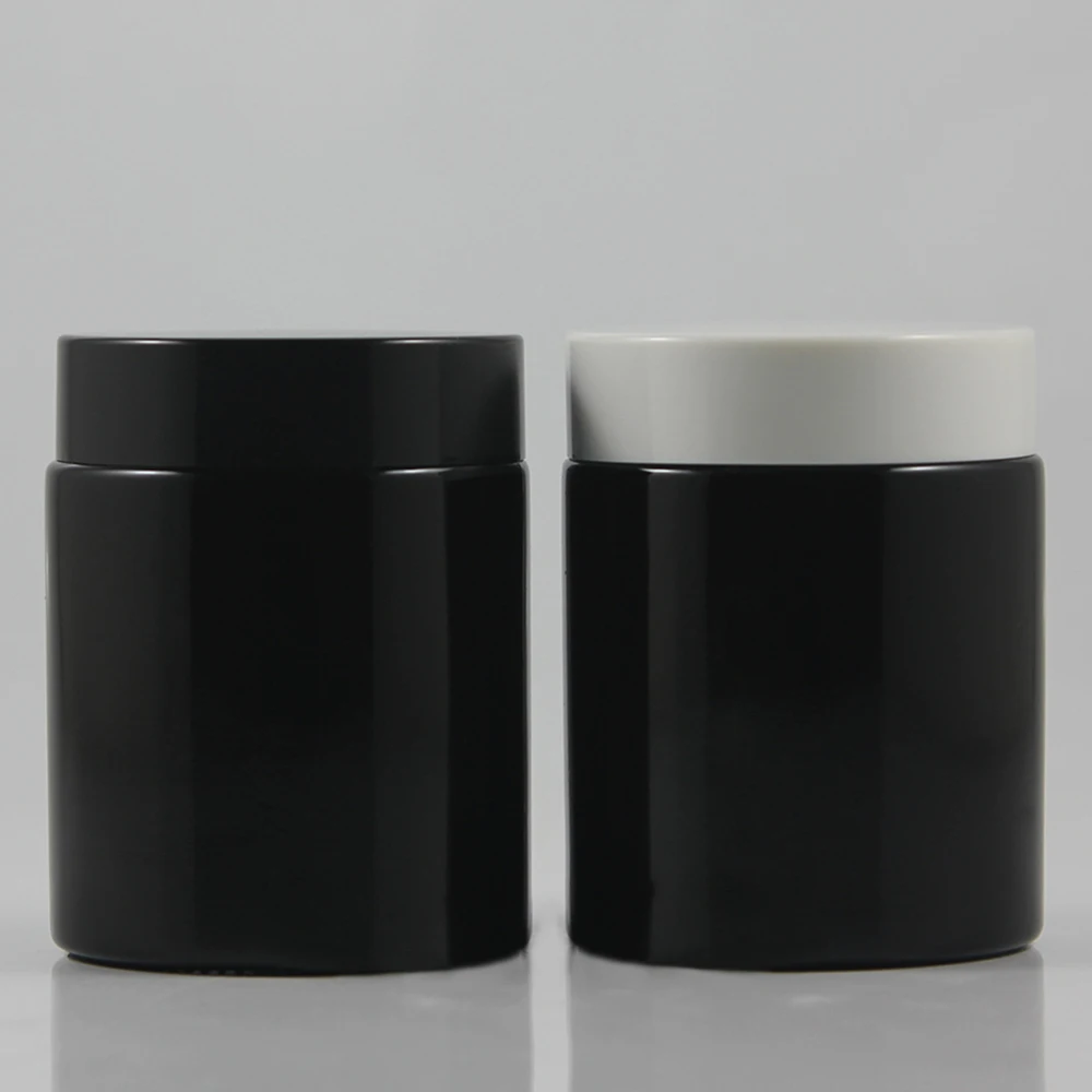 50pcs 100g black glass cream jar with black or white lid, glass empty 100 gams cosmetic jar, 100ml mask cream glass container