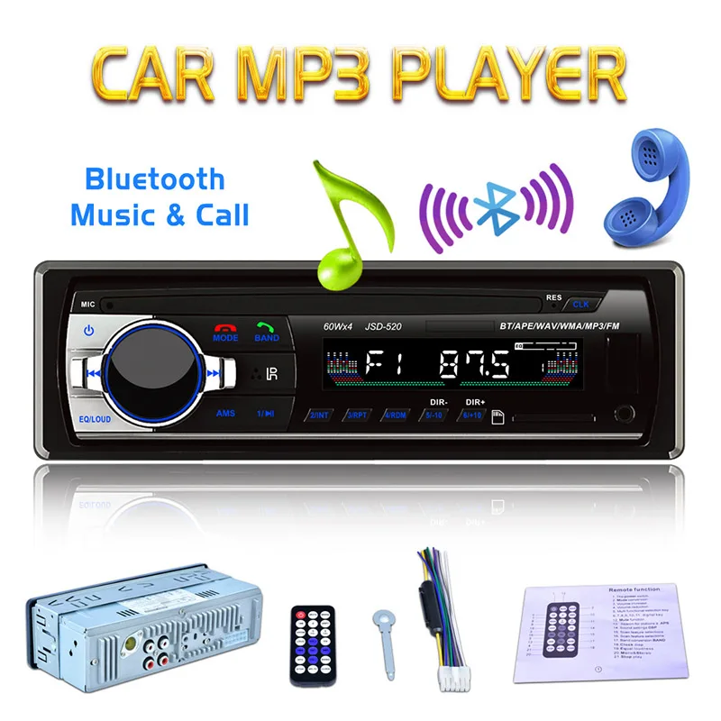 12 V автомобильный радиоприемник 1 Din стерео MP3 плеер Bluetooth набор свободные руки