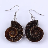 trendy beads unique silver plated natural ammonite reliquiae drop earrings for women fashion jewelry