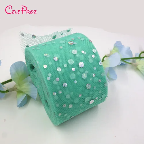 Tiffany Blue 5 см Блестящие Блестки Тюль сетчатая лента 25 ярдов DIY заколки для волос Головные уборы ремесла материал Свадьба День Рождения украшения поставки - Цвет: Tiffany Blue