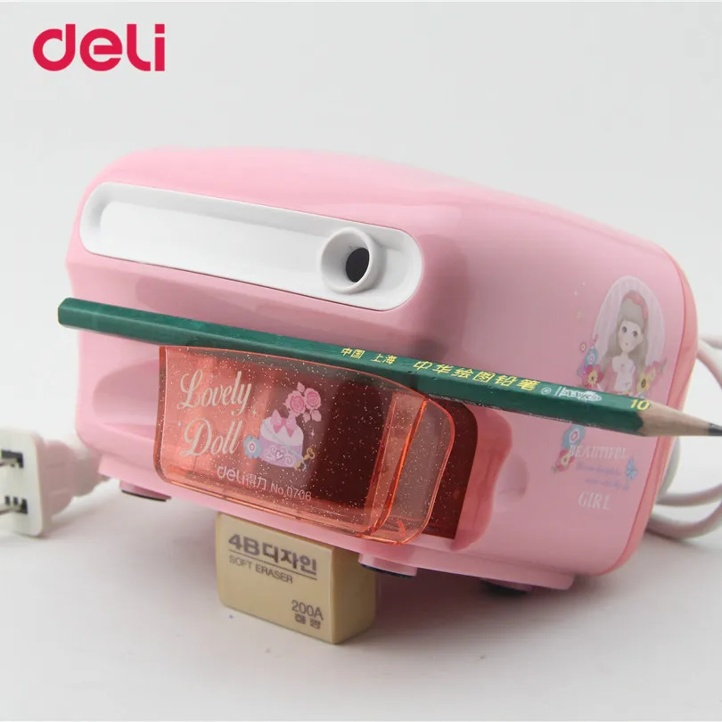 Новинка электрическая точилка для карандашей Deli с мультипликационным рисунком