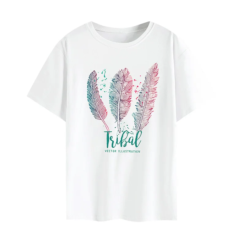 

IZEVUS New Cotton Harajuku Aesthetics Tshirt Sexy Feather Print Short Sleeve Tops Tees Fashion Casual Loose T Shirt