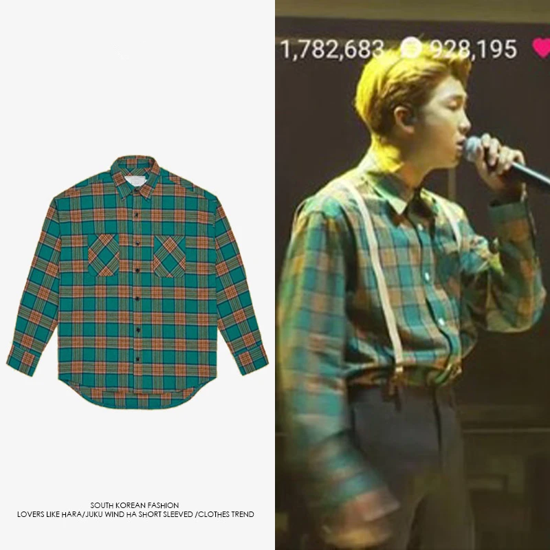 Men Shirt Kpop Plaid Cusual Shirts Autumn Jimin Same Styel camisas hombre masculina manga larga | Мужская одежда