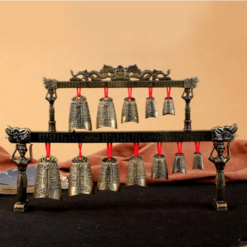 

Chinese style alloy playing Musical Instruments antique bianzhong model furnishing arts and crafts wedding movie props