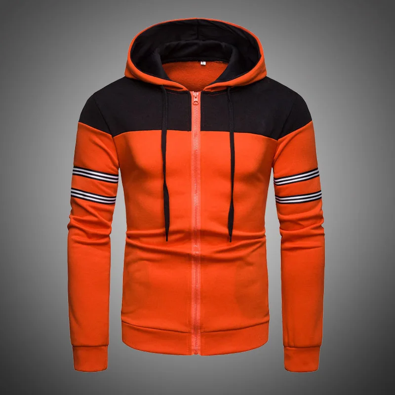 2019 осенние мужские толстовки на молнии полосатая Лоскутная Толстовка мужской