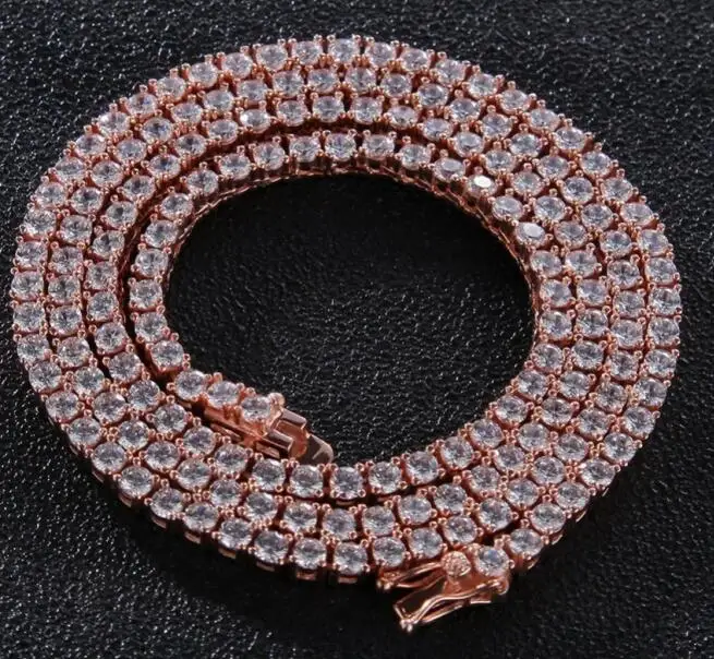 rose gold Шикарный король Аутентичные стерлингового серебра 925 изысканный женский мужской 3 мм CZ ожерелье роскошное серебро теннис прекрасный подарок - Окраска металла: rose gold