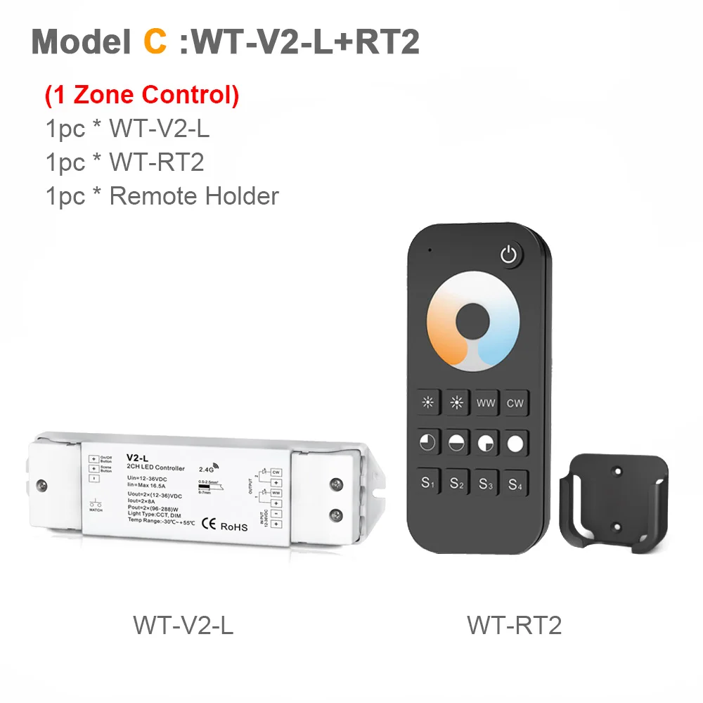 Model C Светодиодный диммер CCT 12 В 24 в 36 в RF беспроводной 2,4G пульт дистанционного управления Smart Wifi 2CH WW CW Светодиодный контроллер для CT одноцветная Светодиодная лента V2-L - Цвет: Model C