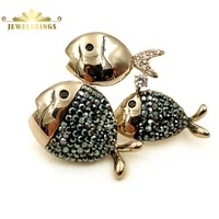 super cute micro pave crystal triple fishes brooches gold tone head and tail black body swimming shoal fish pins beach jewelry