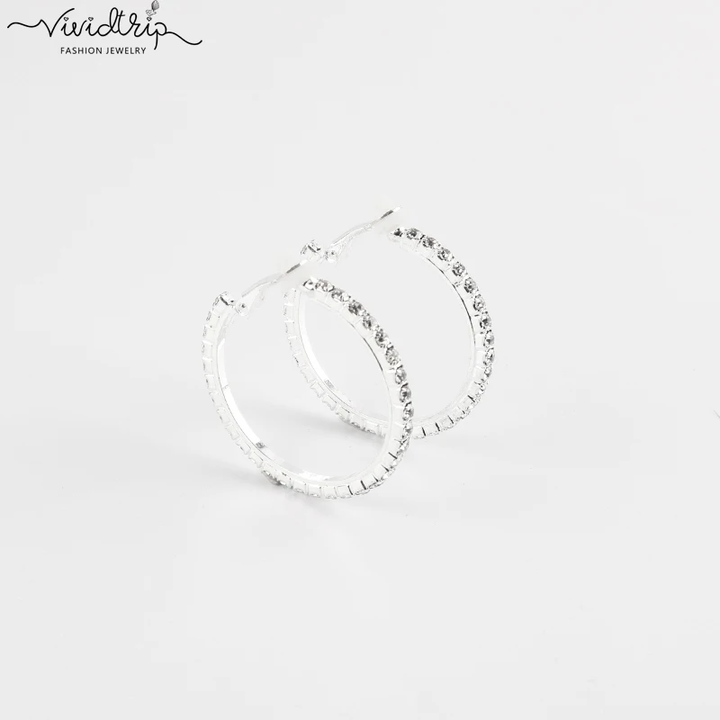 Модные серебряные серьги-клипсы с большой круглой формой, стразы для женщин, серьги-клипсы для ушей, женские серьги, ювелирное изделие
