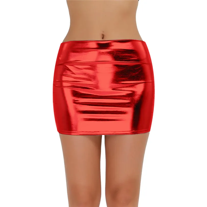 Red IEFiEL модная сексуальная женская блестящая лакированная кожа Wetlook мини-юбка одежда для клуба, ночной клуб юбки для танцев - Цвет: Red