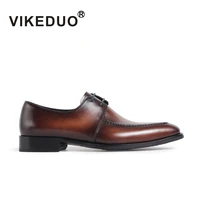 vikeduo vintage shoes for men brown genuine leather handmade footwear wedding office dress derby shoes man patina zapato hombre