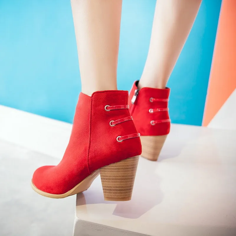 

ASUMER big size 34-43 fashion ankle boots women round toe zip high heels shoes flock autumn winter boots hot slae new 2020