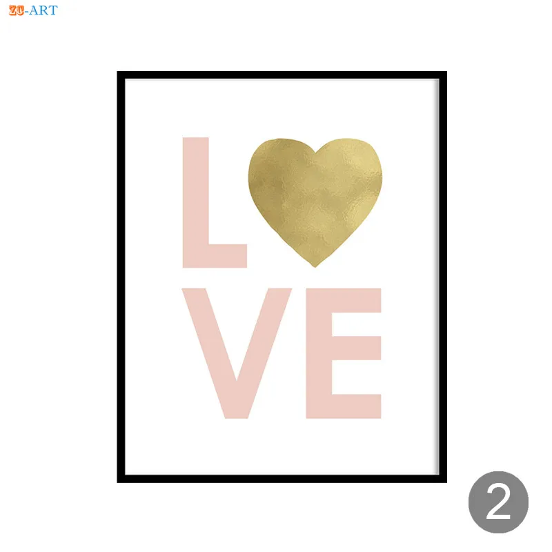 A541-2 Pink Love Gold Foil Canvas Art Poster and Print Painting Nursery Wall Art Kids Room Decor Baby Girl Room Home Decoration - Color: A541-2