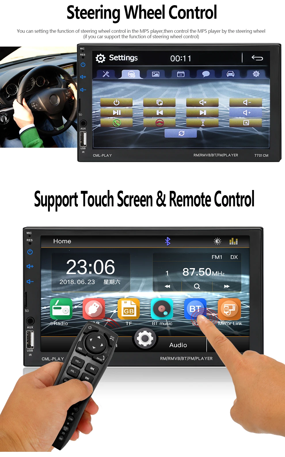 Mirror link Android 8,0 2 din автомобильное радио Авторадио 7 ''мультимедийный плеер Bluetooth handsfree FM/SD/USB камера заднего вида автомобильное радио