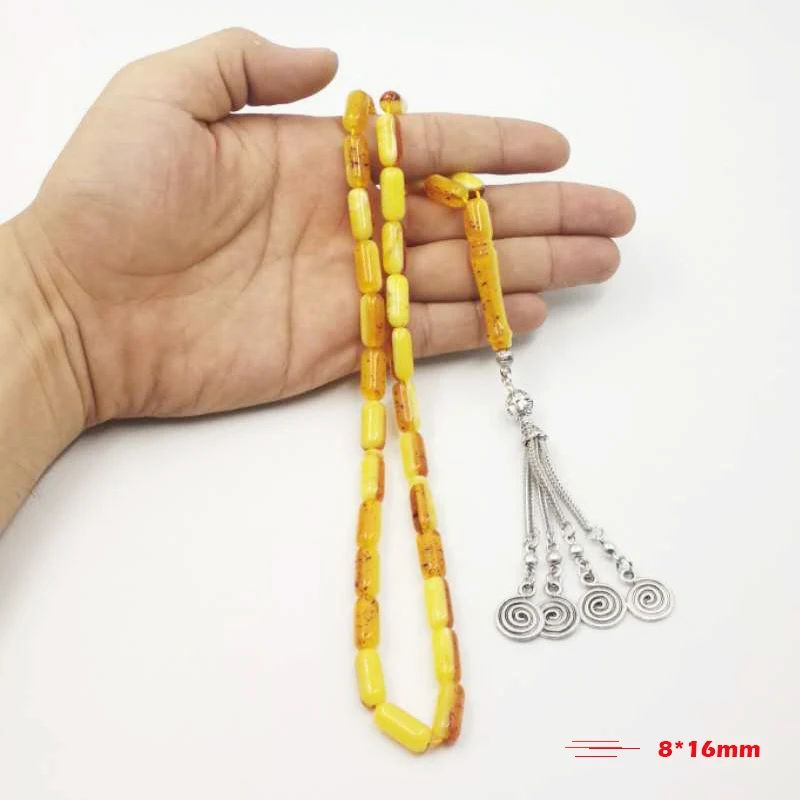 Ambers Смола Tasbih 33 мусульманские четки ручной работы Tesbih ислам молитвенные бусины Мужские аксессуары Misbaha желтые браслеты