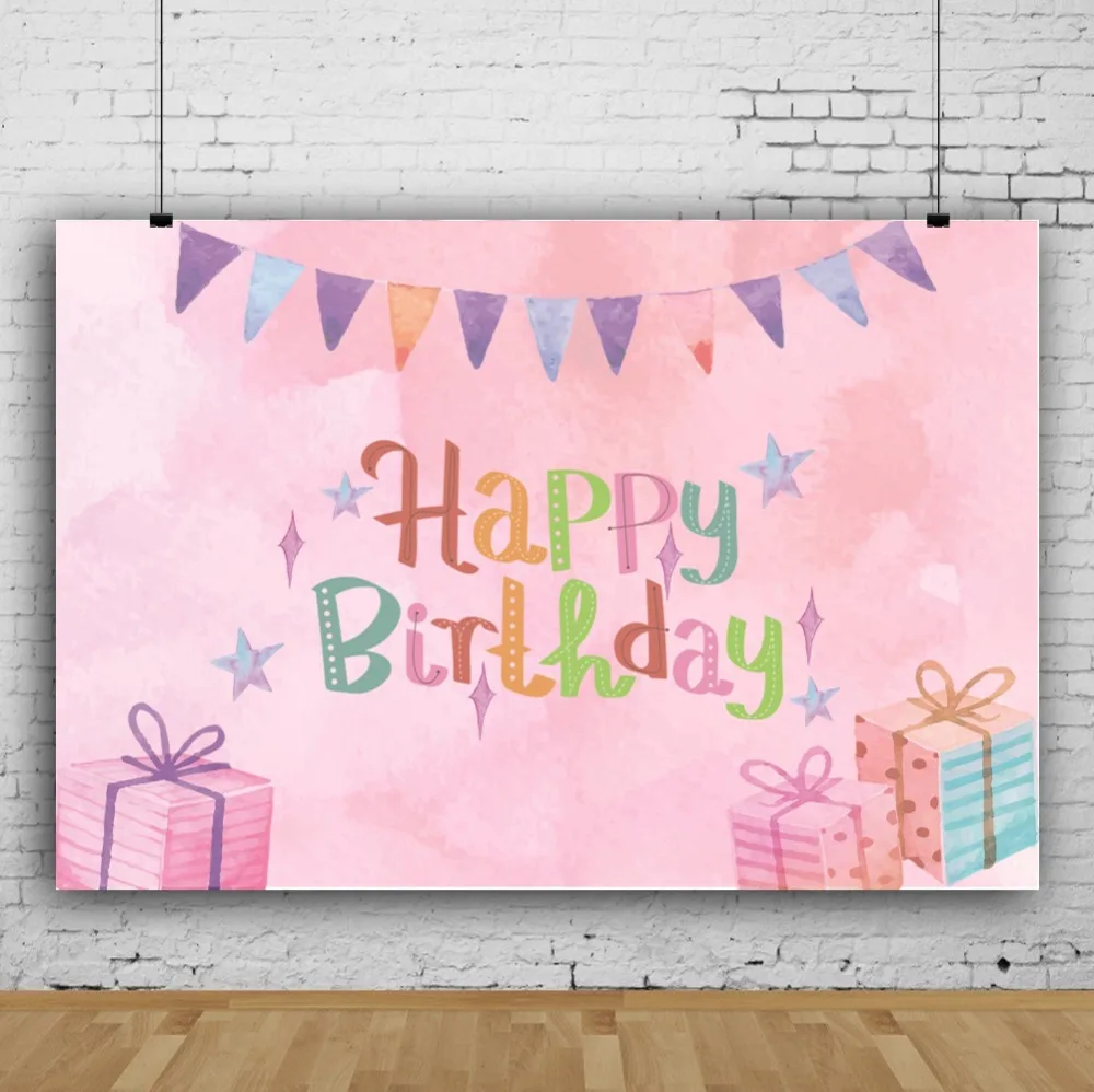 Laeacco Pink Backdrops Happy Baby Birthday Party Gift Flag Family Portrait Photographic Backgrounds For Photo Studio | Электроника