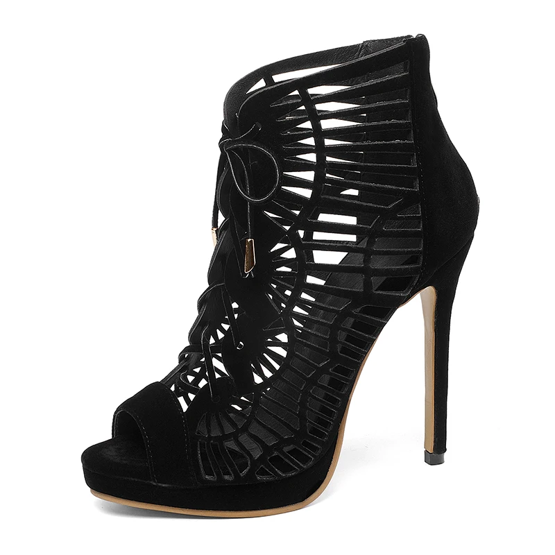 SARAIRIS Brand New Plus Size 28-54 Zip Hollow Bowtie High Heels Rome Shoes Woman Casual Party Ol Sexy Summer Evening Sandals
