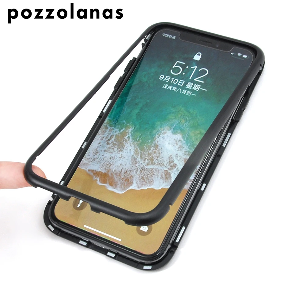 Pozzolanas Phone Soft Case Magnet Flip For iPhoneX Fashion luxury Aurora gradient glass Silicone Waterproof Anti-knock |