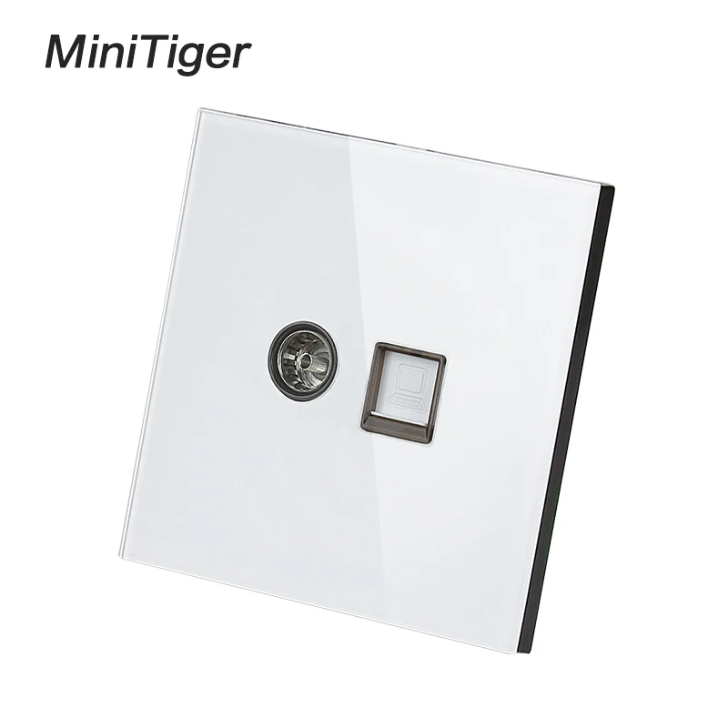 Белая Роскошная прозрачная панель Minitiger из закаленного стекла RJ45 Интернет разъем