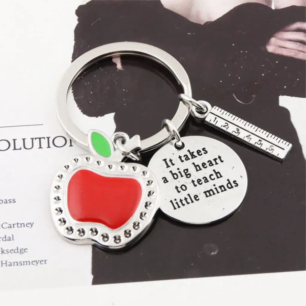 1Pc Red Apple Ruler Heart KeyChain Teachers Day Gift Keyring Graduation For Student Jewelry E2398 | Украшения и аксессуары