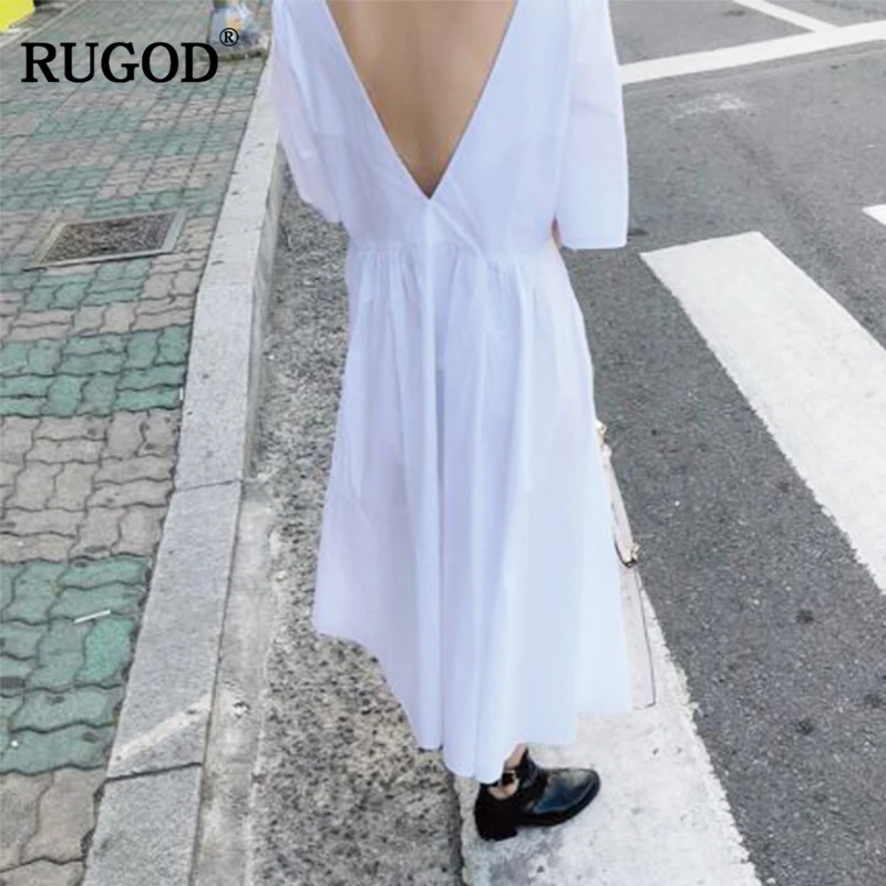 Женское Свободное длинное платье RUGOD однотонное Хлопковое макси с открытой