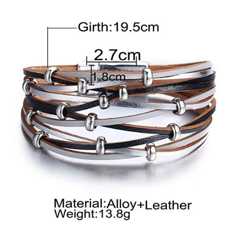 Женский многослойный браслет из кожи с бусинами|Цепочки и браслеты| |