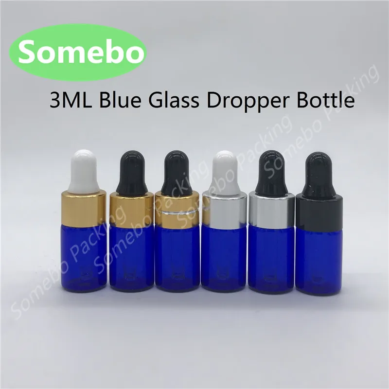 

500PCS/lot 3ML Refillable Pipette Drop Bottles Small Cobalt Blue Sample Glass Eye Dropper Essential