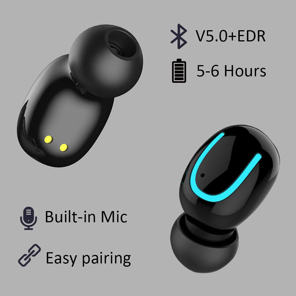 

True Mini Bluetooth V5.0 +EDR Earphone TWS Wireless Earbuds Stereo HIFI Bass Sound In-Ear Headset w/ Charging Dock Dropshipping