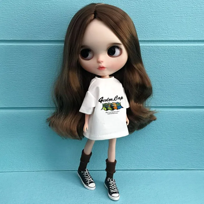 Одежда для кукол Blyth 1 шт. белая футболка милая картонная pullip Momoko obistu licca 1/6 Барби |
