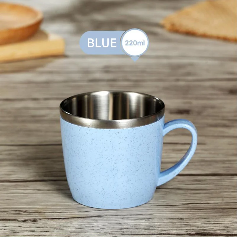 Blue WORTHBUY Творческий мини Детская кружка 304 Нержавеющая сталь Кофе кружка, кружка для чая для детей посуда пшеницы соломы стакана воды Чай кружка - Цвет: Blue