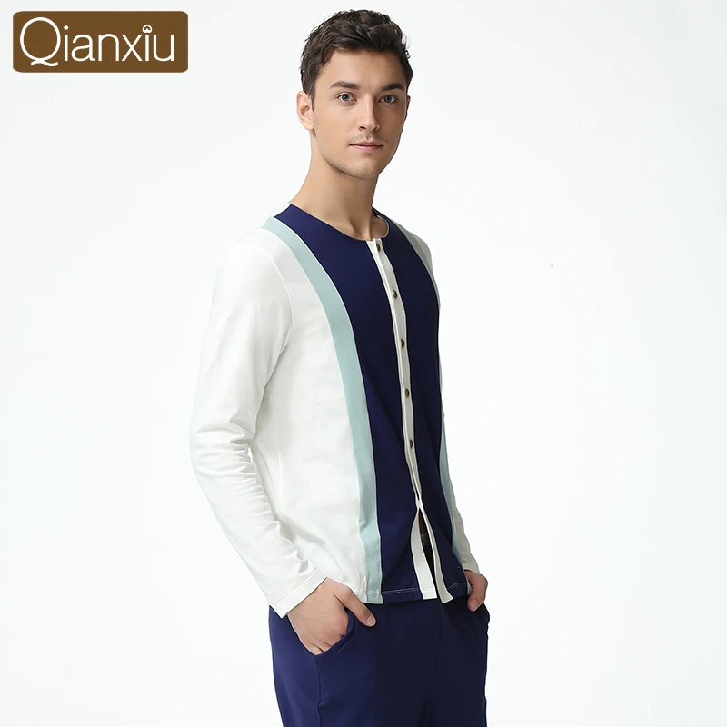Qianxiu Pijama хомбре мужчины Kintted модальные хлопок марка одежды Большой размер пижамы
