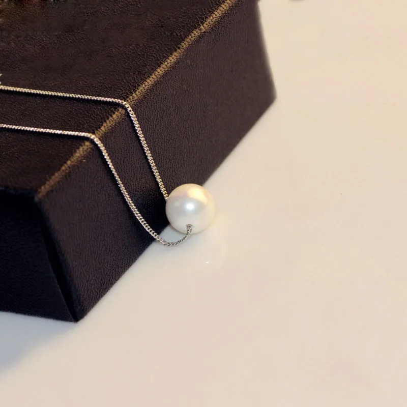 

Classic Round Chokers Necklaces Pendant Big Imitation Pearl Necklace For Women Wedding Gift Link chain Fine Jewelry White Color